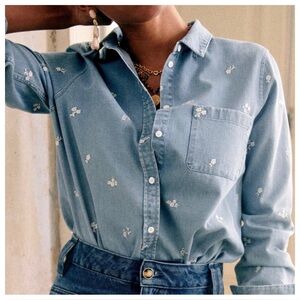 Sezane Light Blue Floral Embroidered Top